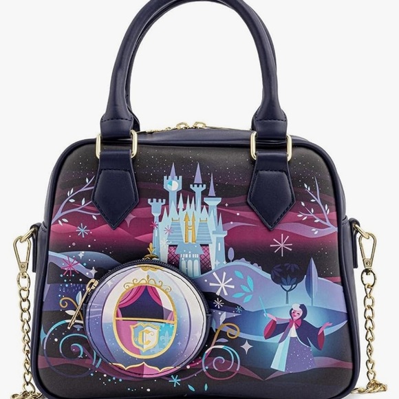 Loungefly Cinderella Castle Chain Strap Crossbody Bag Blue-Purple - Picture 10 of 13